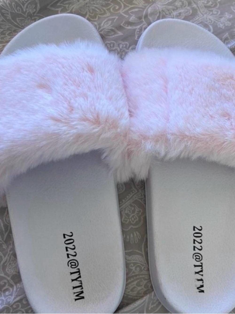 Ty Light Pink Faux Fur Slide Sandals